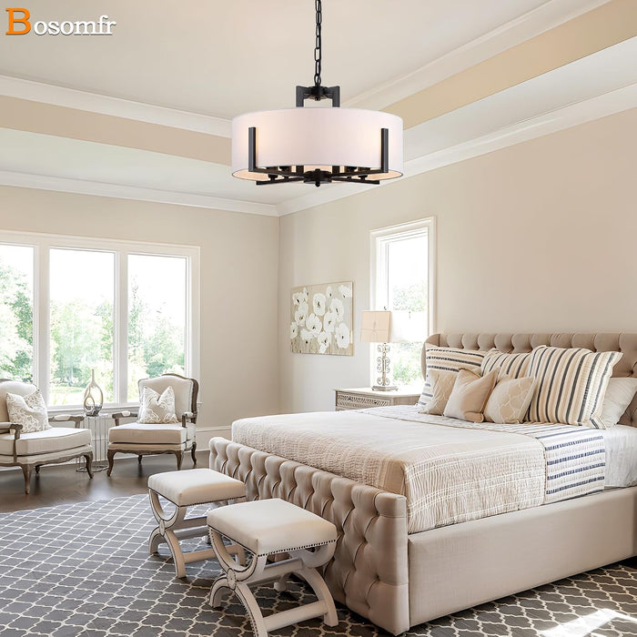 Black Drum Chandelier Eight Light Pendant Fixtures