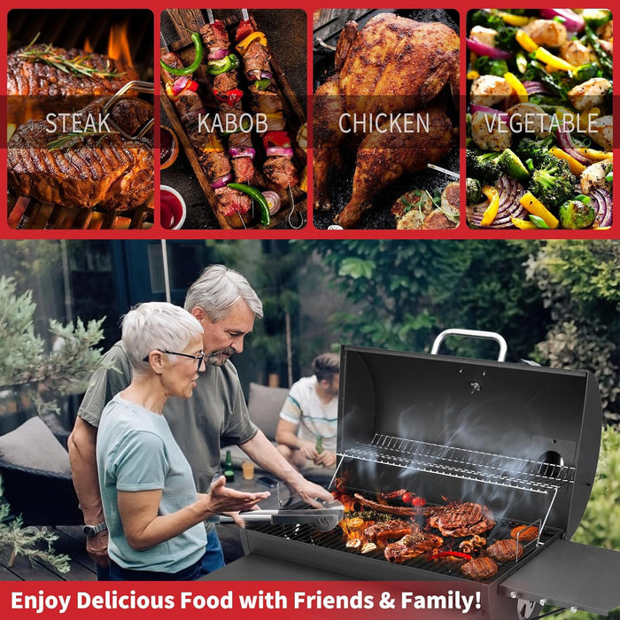 Barrel Charcoal Grill, Large Charcoal Grills with Side Shelf, Outdoor BBQ Grill,Perfect for Backyard Camping, Patio Parties and Picnics
