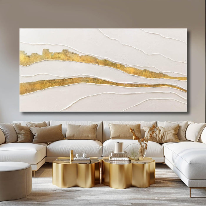 Canvas Abstract Art White Large Wall Decorations for Living Room Gold Foil Abstract Wall Hanging Oil Painting for Office 29"X 58" Home Decor