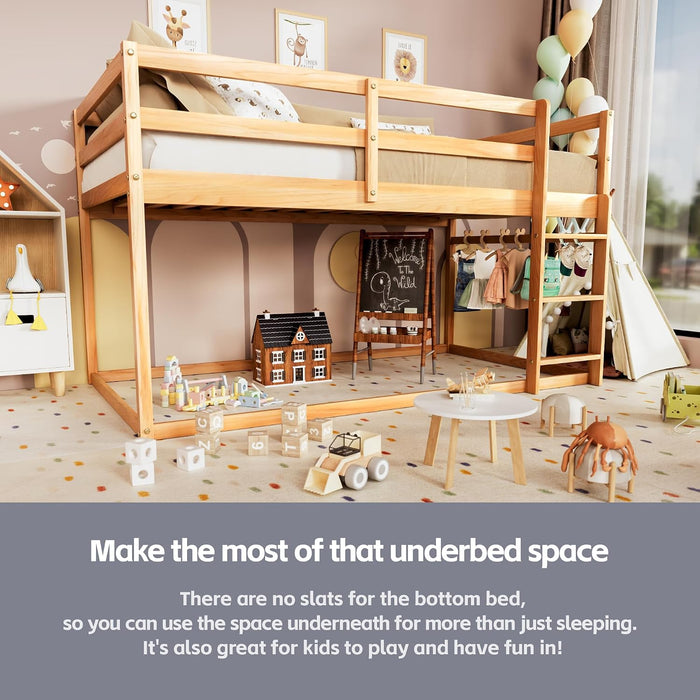 Twin Over Twin NaturalFinish SolidWood BunkBed Ladder