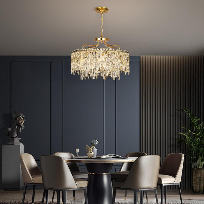 Gold Crystal Chandeliers for Dining Room Light Fixture, 24" Modern round Chandeliers，8 Lights Luxury Ceiling Pendant Ceiling Lighting for Dining Room Bedroom Entryway Foyer Staircase