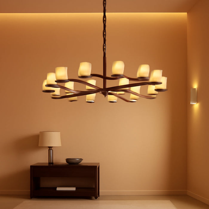 Alabaster round Chandelier, Natural Spanish Stone Texture Chandeliers, D31In round Chandeliers for Dining Room Chandelier Light Fixture for Kitchen Living Room Foyer Entryway Hallway (Black)