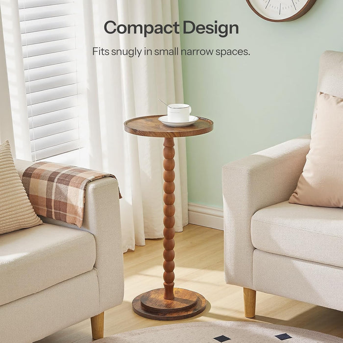 Set of 2 Small round Side Tables, Drink Tables with Solid Wood Legs, Martini Tables with Pedestal Accent, for Small Space, Living Room, Bedroom, Sofa Couch, Rustic Brown FG187BZP201