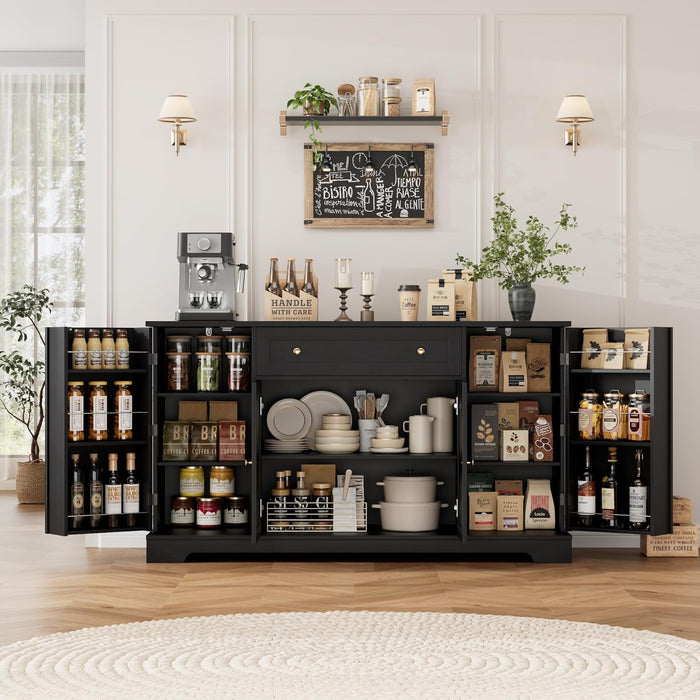 54Inch Black Contemporary Buffet Cabinet With Drawers