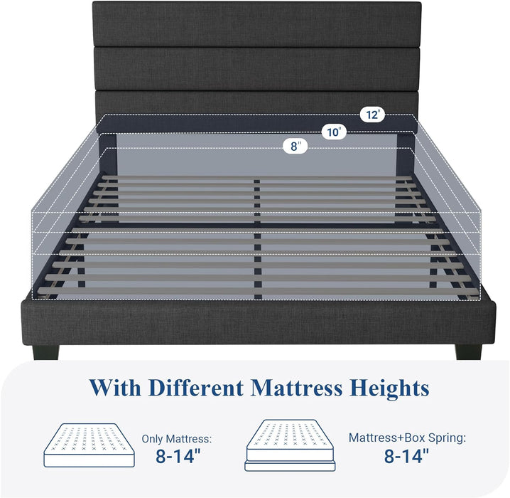 Queen Size Platform Bed Frame with Fabric Upholstered Headboard