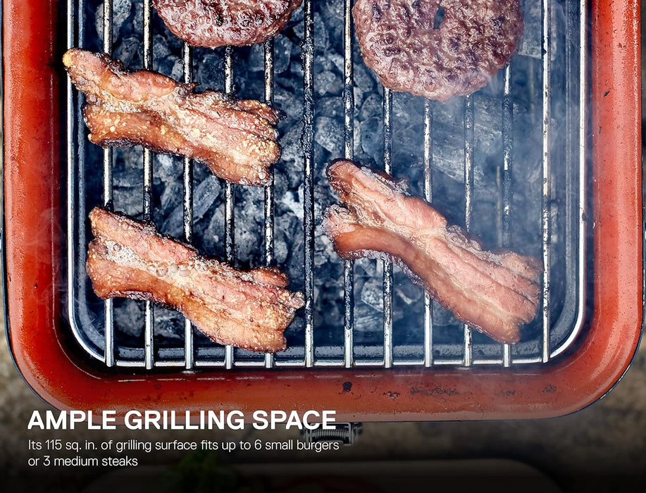 CUBE Portable Charcoal Grill, Tabletop BBQ, Perfect Tailgate, Beach, Patio, or Camping Grill, Lightweight & Compact Small Grill with Preparation Board & Food Storage Tray, Matte Black