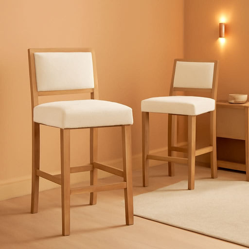Duhome Farmhouse Wood Bar Stools Set Of 2 – Counter Height, Upholstered Linen Seat, Rubberwood Frame