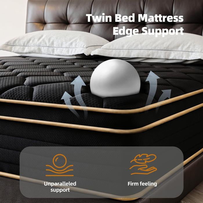 Twin Mattress 10 Inch Twin Size Mattresses in a Box Spring Hybrid Twin Bed Memory Foam Mattress Comfort Breathable Fabric Cooling Gel Pressure Relief, Medium Firm