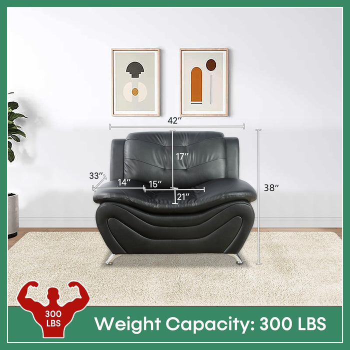 Leather Sofa Set,Leather Sofa Set for Living Room Furniture Sets, Loveseat Sofa with Chair 3-Piece for Living Room/Office/Apartment(Black)