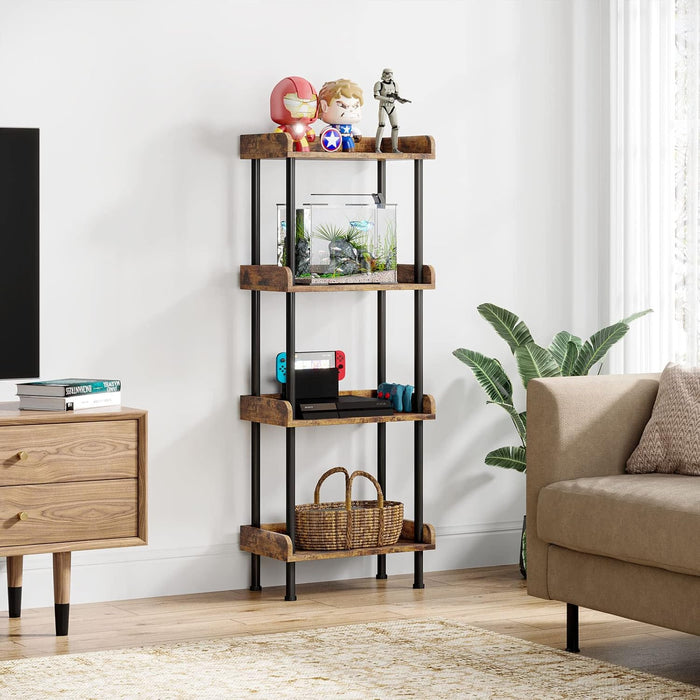 Vintage Rustic Four Tier Wooden Bookshelf SturdyFrame