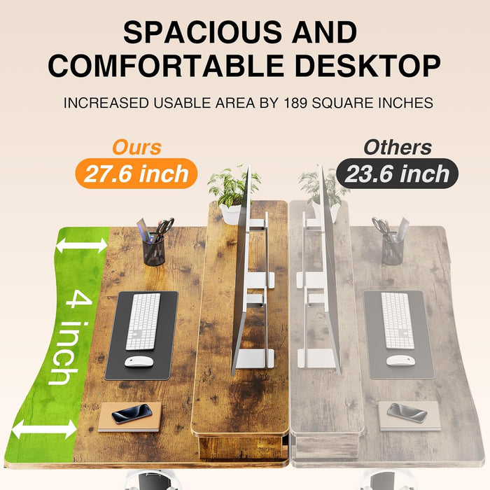 Brown 47.2Inch Standing Desk Monitor Riser Drawers