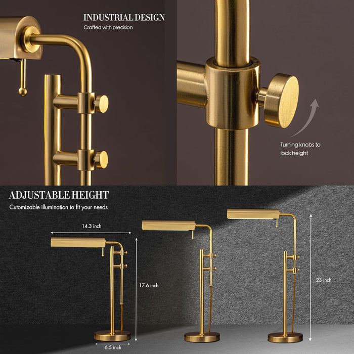 Aurora LED Pharmacy Desk Lamp - Swing Arm, Industrial Design for Reading, Crafting, Work,10W LED, Adjustable Height 18.5-24.5 Inches - Ideal for Living Room, Bedside, Office, Antique Brass