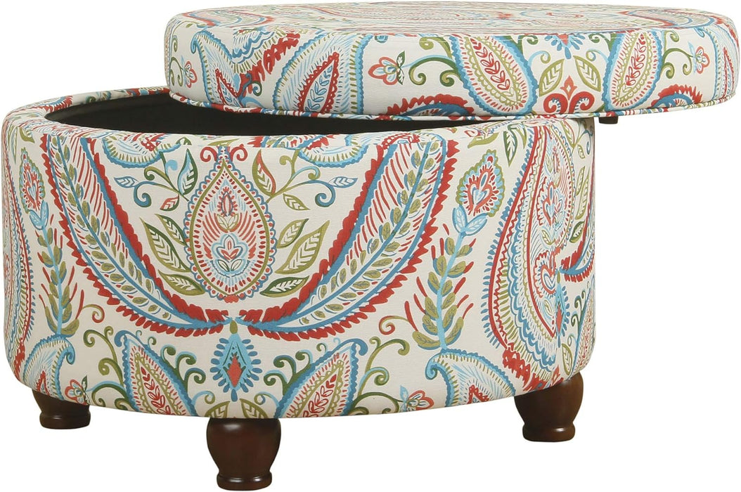 Home Decor | Upholstered round Storage Ottoman | Ottoman with Storage for Living Room & Bedroom, Bold Paisley