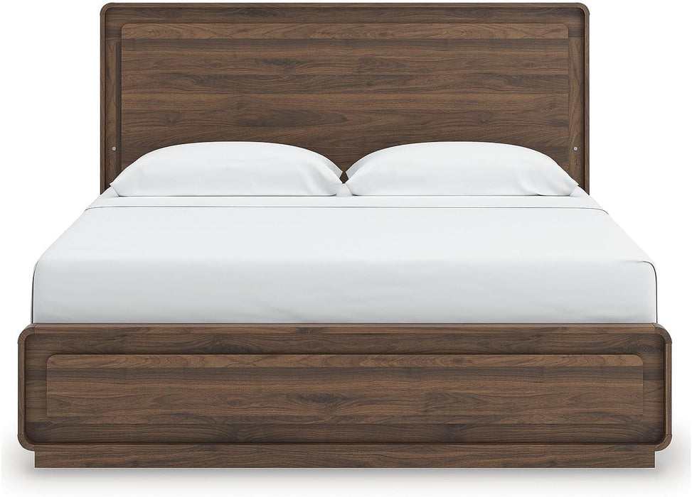 Signature Design by Ashley Hollinaze Contemporary Panel Platform Bed with LED Lighting, Foundation or Box Spring Not Needed, King, Dark Brown