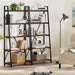 Ladder Shelf Bookcase, 5-Tier Industrial Ladder Bookshelf, Tall Living Room Shelves, Wood and Metal Leaning Shelf for Home Office, Kitchen, Bedroom, Balcony (Rustic Oak)