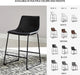 Signature Design by Ashley Counter Height Bar Stool, Set of 2, Black | French Black Faux Leather, Contoured Bucket Seat, Sturdy Metal Frame, 24 Inch Class, Centiar Series