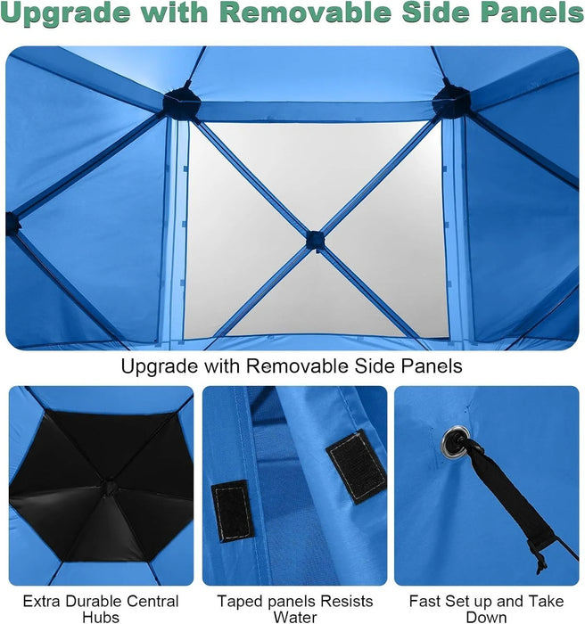 12X12 Pop up Canopy Gazebo, Outdoor Canopy Tent Screen House with 6 Sidewalls and Netting for Camping, Waterproof, UV Resistant, Ez Set-Up Party Tent with Carrying Bag and Ground Stakes,Blue