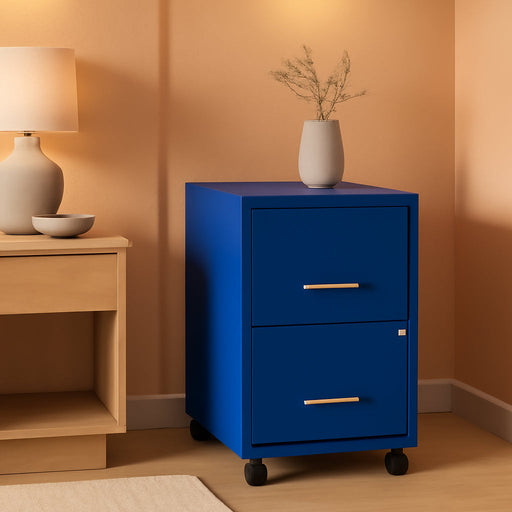 2-Drawer Vertical File Cabinet, Letter Size, Lockable, Blue