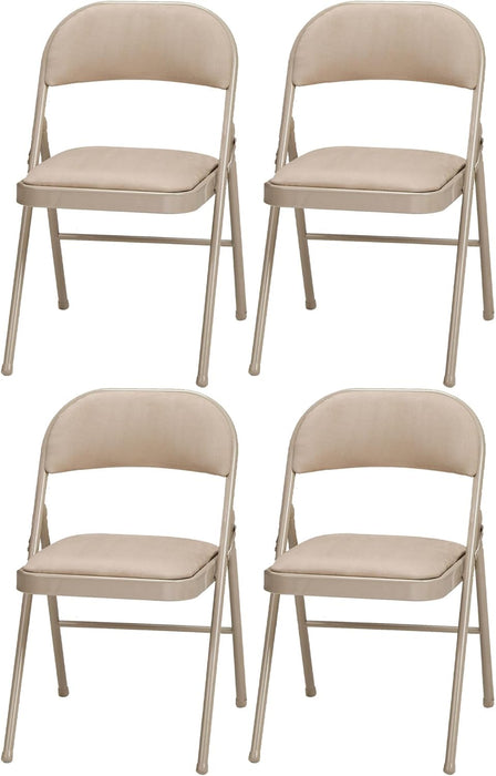 4 Pack Padded Folding Chairs, Cushioned Sand Fabric Foldable Chair, Buff