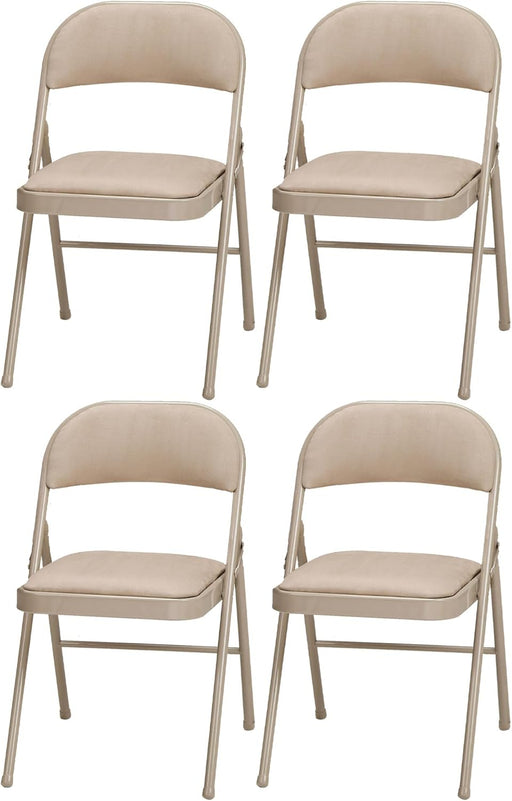 4 Pack Padded Folding Chairs, Cushioned Sand Fabric Foldable Chair, Buff