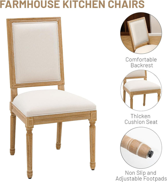 French Country Dining Chairs Set of 2, Upholstered Dining Room Chairs with Back Farmhouse Kitchen Chairs for Living Room, Kitchen, Restaurant (Beige-Square)