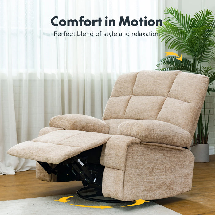 Oversized 360° Swivel Rocking Glider Recliner Chair Massage&Heat Manual Reclining Sofa Large Swivel Rocker Recliner Sofa for Big Man