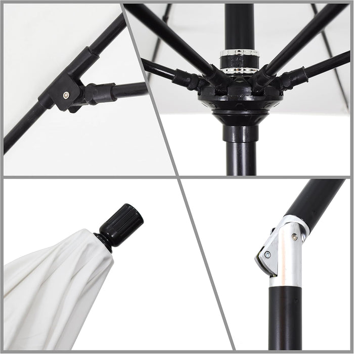 9' round Aluminum Pole Fiberglass Rib Market Umbrella, Crank Lift, Collar Tilt, White Pole, White Olefin