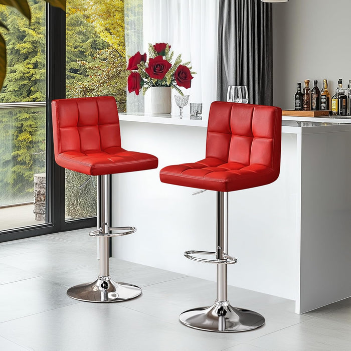 Bar Stools Set of 2, Adjustable PU Leather Swivel Barstools, Modern Counter Stools with Back and Footrest, Counter Height Barstools for Bar, Kitchen, Dining Room, Red