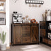 Industrial Farmhouse Buffet Cabinet, Kitchen Sideboard with Sliding Barn Doors, Three Drawers and Adjustable Shelves for Living Room, Rustic Brown