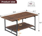 2-Tier Modern Industrial 41'' Large Wood Coffee Table with Storage Shelf - Rustic Metal Rectangle Center Living Room Coffee Table Accent Furniture for Home Office, Brown Walnut