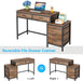 Computer Desk with 5 Drawers, Home Office Desks with Reversible Drawer Cabinet Printer Stand, Industrial PC Desk with Storage, Rustic Study Writing Table Workstation for Small Spaces