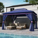 10'X13' Patio Gazebo, Double Roof Outdoor Shelter Tent with Mosquito Nettings and Privacy Screens, Classic Blue