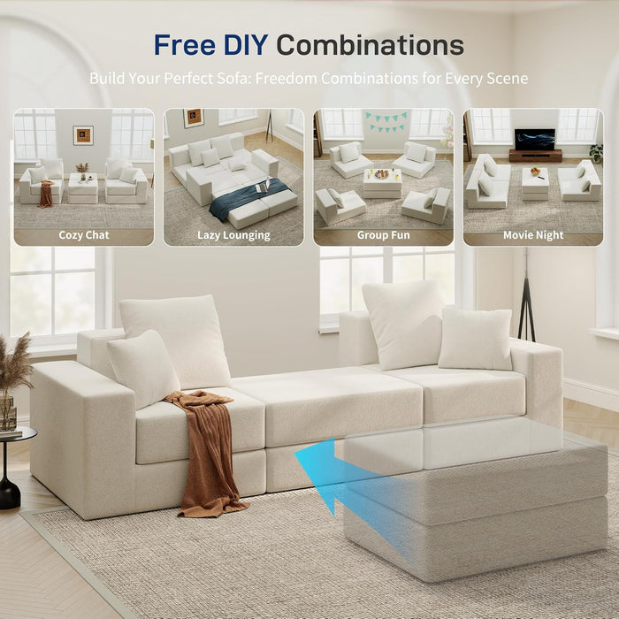 Beige Modular Sectional Sofa With Reversible Chaise