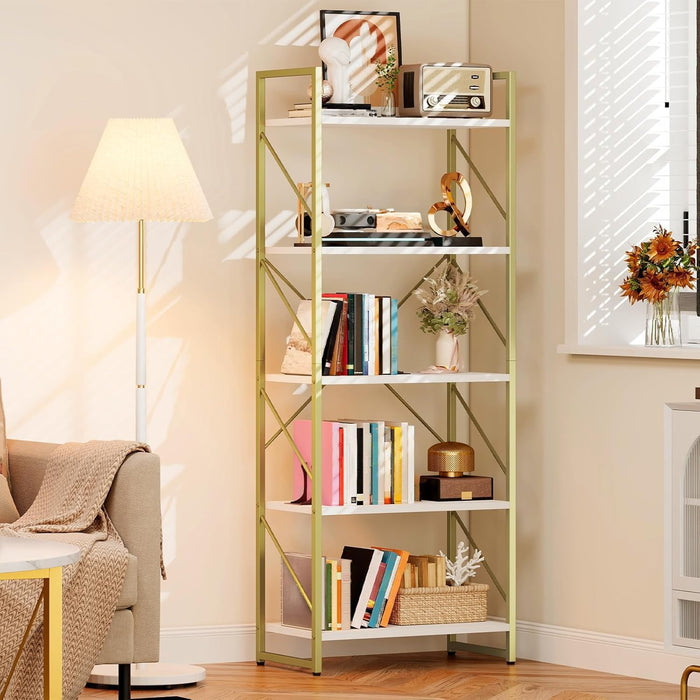 Brushed Gold FiveTier Bookshelf With Display Stand