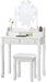 Makeup Vanity Table with 10 LED Lights, Adjustable Brightness, 3 Color Light Modes, 4 Drawers, Rotatable Mirror, Cushioned Stool, Vanity Desk Dressing Table Bedroom Furniture (White)