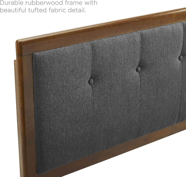 Draper Tufted Queen Fabric and Wood Headboard in Walnut Charcoal