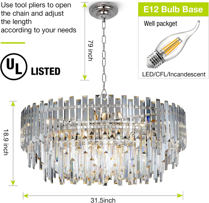 Crystal Chandelier Lighting 31'' for Dining Rooms Bedroom Foyer Entryway Ceiling Hanging Pendant Chandelier Light Fixture Lamp