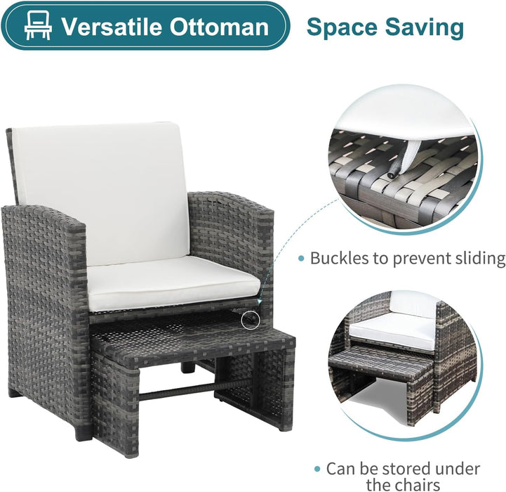 6 Pieces Patio Furniture Set W/Chairs and Ottomans, White