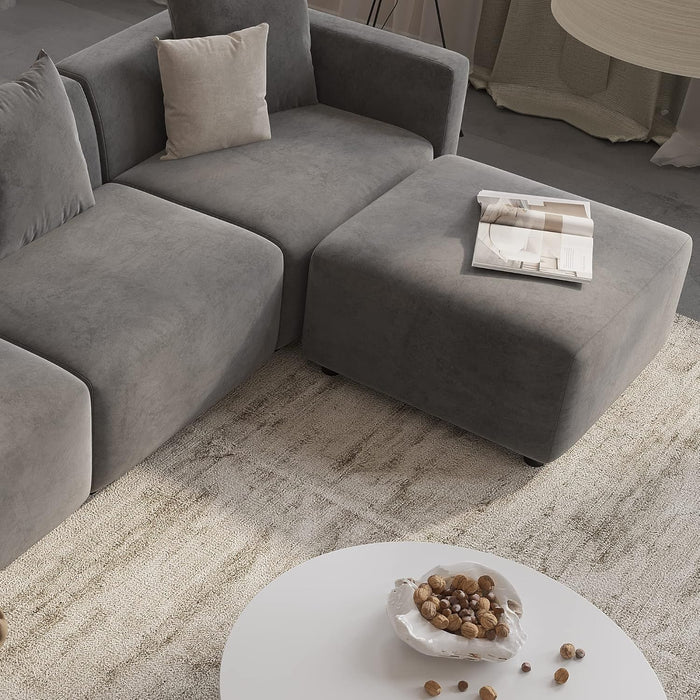 Luxury L-Shaped Upholstery Convertible Modular Sectional Sofa, Contemporary Reversible Couch with Chaise Lounge for Living Room, Apartment, 4 Piece Set, Grey