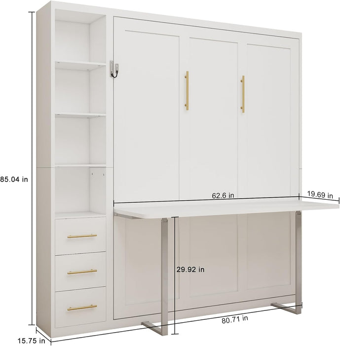 White Queen Murphy Cabinet Bed With DeskStorageSolutions