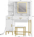 Makeup Vanity Desk with Lights in 3 Colors, White Vanity Table with Charging Station, Visible Drawers