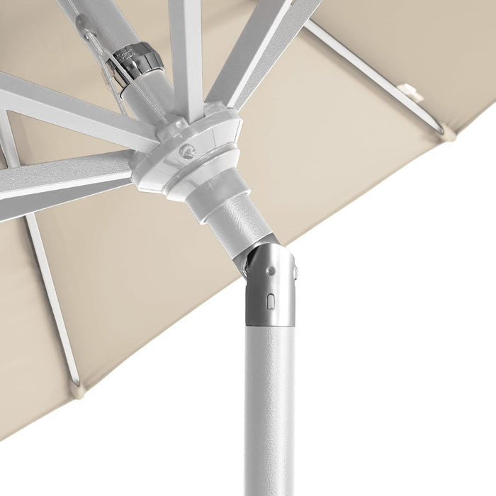 12-Year-Non-Fading, 9Ft Premium Sunbrella Patio Umbrella, Hand-Crank, Button-Tilt, White Frame, Beige Fabric