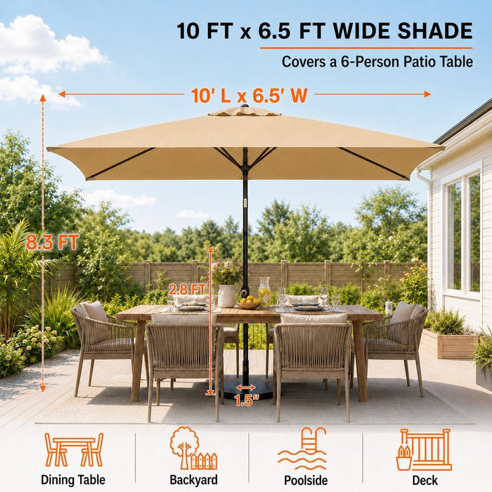 Yaheetech 6.5X10Ft Rectangular Patio Umbrella W/Easy Tilt & Crank, Tan