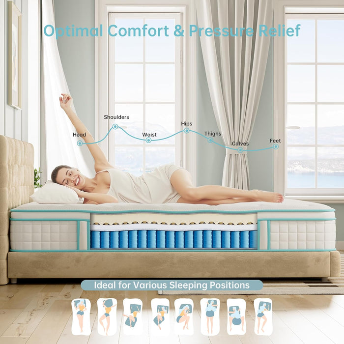 Twin Mattress, 10 Inch Wave Memory Foam & Pocket Spring Hybrid Mattress in a Box for Pressure Relief, Certipur-Us Certified, Made in USA (39X75X10 Inches)