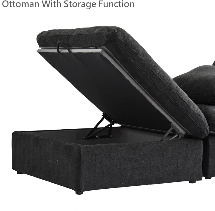 Storage Ottoman Module for Living Room, Cushion Covers Removable, Minimalist Comfy Breathable Ottoman for Living Room Apartment (Black)