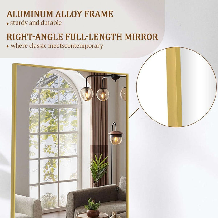 65"X24" Floor Mirror Full Length, Bedroom Floor Body Mirror with Stand, Large Gold Mirror, Leaning, Standing or Hanging Horizontally/Vertically