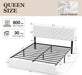 Queen Bed Frame with Adjustable Headboard, White Velvet Upholstered