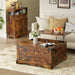 Coffee Table with Hidden Storage, 35.4" W Farmhouse Lift Top Wood Square Center Table with Charging Station, Rustic Cocktail Tables with Flip Top Lids for Living Room, Home Office, Rustic Brown