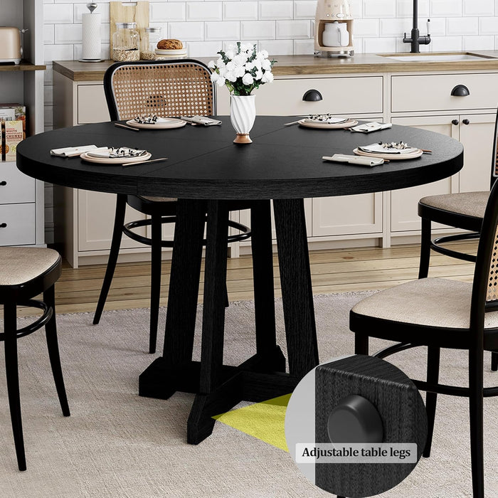 round Dining Table for 4, 47 Inches Dining Room Table with Wooden Base, Kitchen Table with Circle Tabletop, Dinner Table for Dining Room, Kitchen, Living Room, Black