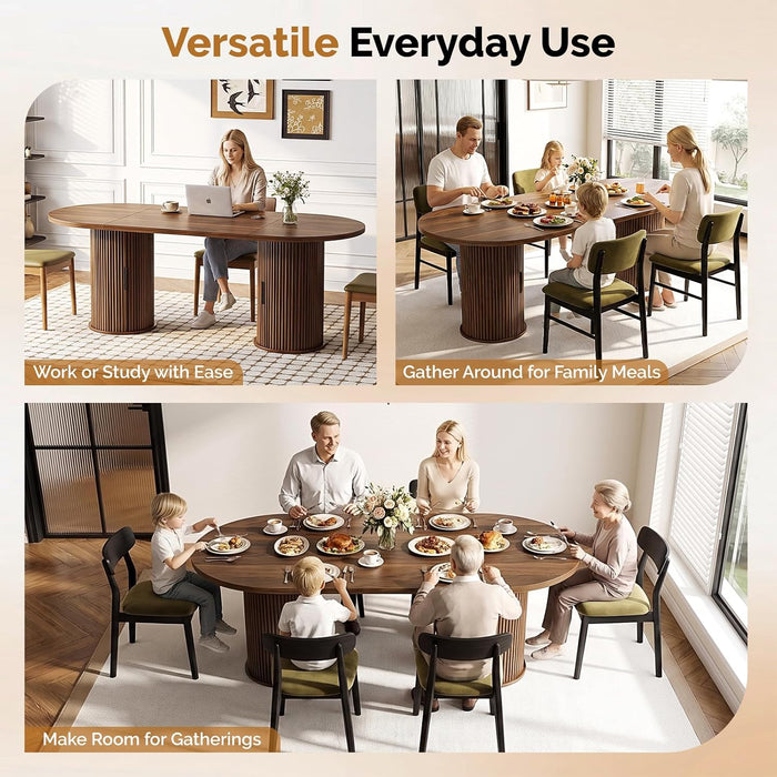 71” Oval Dining Table for 6-8 with Storage, Fluted Base, Walnut